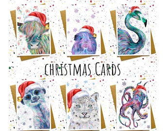 Animal Christmas Cards, British Wildlife Christmas Card Pack, Hand Painted Designs