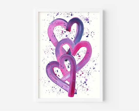 Pink Heart Painting, Original Art, Abstract Heart Art, Colourful Home Decor, Wall Art, Bedroom Decor, Acrylic Painting, Love Heart Art,