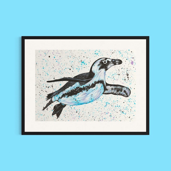 Swimming Penguin Art Print ‘Jonah’