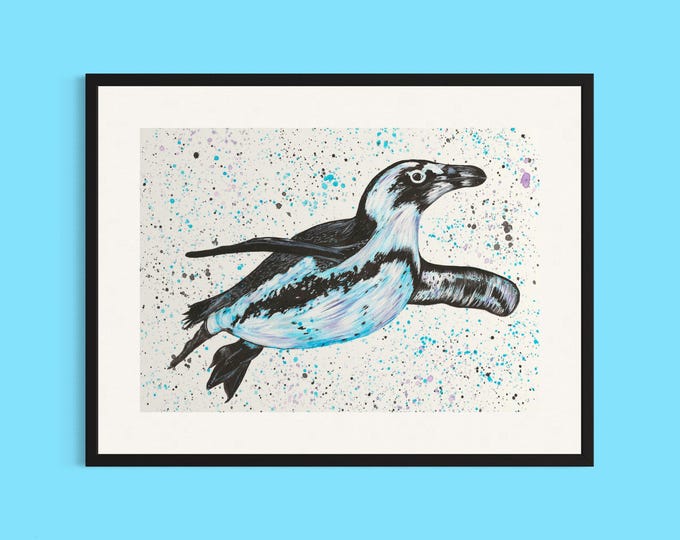 Swimming Penguin Art Print ‘Jonah’