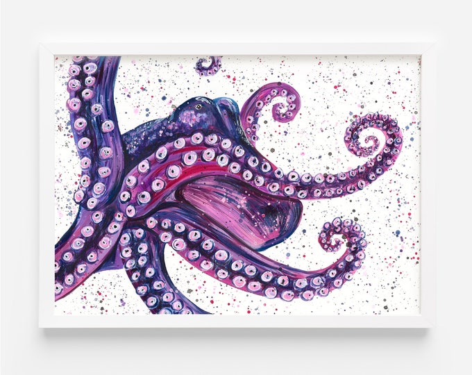 Octopus Original Painting, Acrylic Octopus Painting by Emma LC, Sea Life Art, Unique Home Decor, Tentacle Art, Ocean Life Art, Painting,