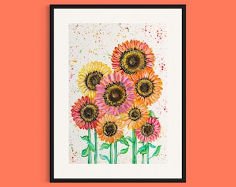 Sunflowers Art Print, Flower Art, Colourful Decor, Summer Flower Wall Decor, Botanical Print, Sunflower Gifts, Bright Floral Wall Art,