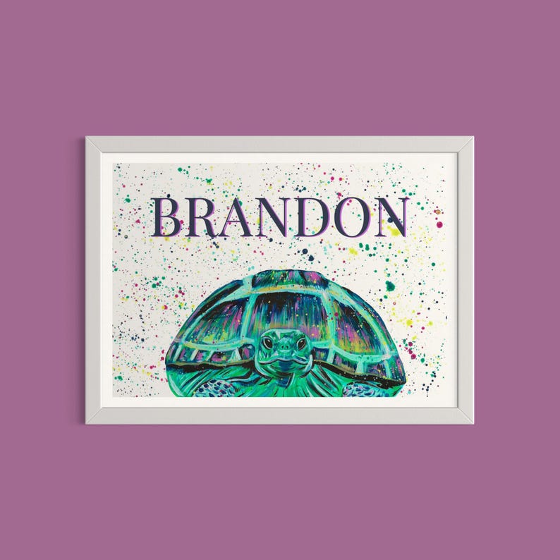 Personalised Tortoise Art Print, Customisable Animal Name Print, Room