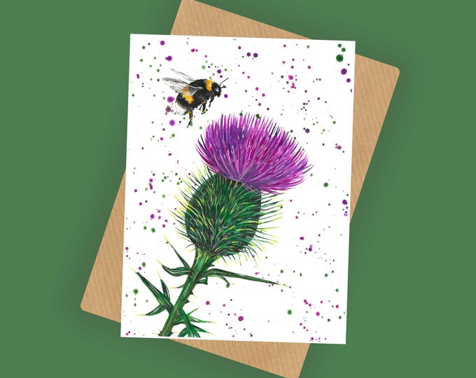 Scottish Thistle and Bee Greeting Card