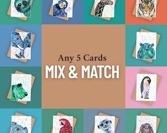 Animal Greeting Cards Set: Mix & Match Hand-Painted Cards (A6)