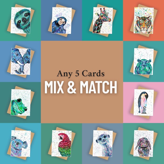 Mix and Match Animal Cards, Pack of 5