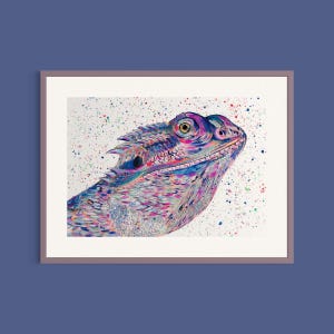 Bearded Dragon Art Print: Colorful Reptile Painting, Wildlife Decor