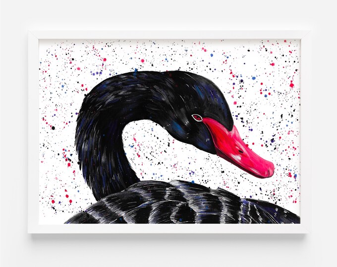 Black Swan Painting, Original Art, Acrylic Painting by Emma LC, Original Animal Art, Modern Art, Home Decor, Wildlife Artwork, Swan Decor