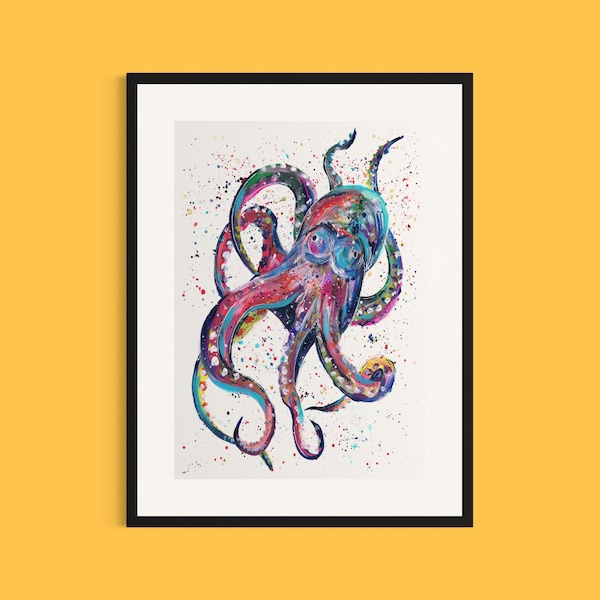 Octopus Art Print ‘Ollie’, Octopus Painting, Sea Life Wall Art, Rainbow Decor, Colourful Octopus, Sealife Art, Coastal Theme, Kids Room Art