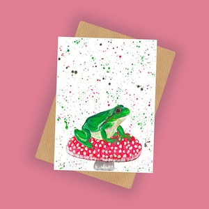 Mushroom Frog Card, Blank Greetings Card, Cute Frog Card, Woodland, Cottagecore, Frogcore, Frog Gifts, Teacher, Birthday, Thank You