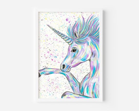 Unicorn Original Acrylic A4 Painting, Unicorn Wall Art, Unicorn Decor, Pastel Unicorn, Gifts for Girls, Mystical Wall Art, Princess Painting