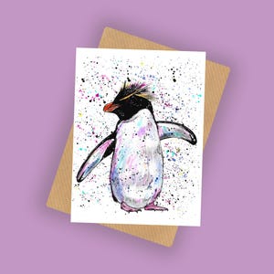 Penguin ‘Gloria’ Greeting Card, A6 10x15cm Blank Card, Christmas Card, Abstract Art, Wildlife Art, Penguin Birthday Card, Cute Animal Card
