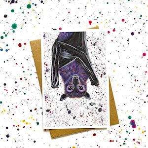 Hanging Bat Card, Greetings Card, Blank Card, Wild Animal Card, Wildlife Design Cards, Any Occasion Card, A6 Card, Animal Cards, Bat Gifts,