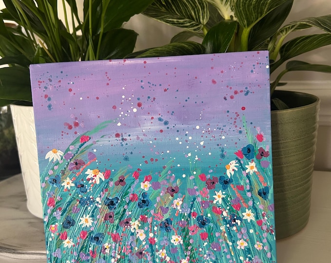 Wildflowers Original Acrylic Painting, Pastel Floral Art, Botanical Wall Decor