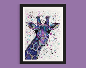 Giraffe Art Print ‘Heidi’, Giraffe Painting, Giraffe Decor, Colourful Animal Art, Safari, Animal Nursery, Kids Room Prints, Bright and Bold