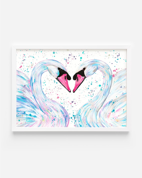 Original Acrylic Swan Painting, A4 Wildlife Art, Colorful Home Decor