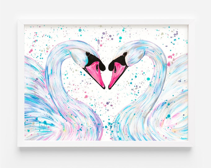Original Acrylic Swan Painting, A4 Wildlife Art, Colorful Home Decor