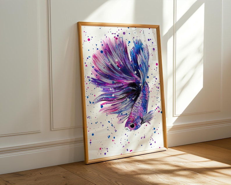 Betta Fish Art Print: Colourful Fighter Fish Painting 画像 1