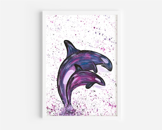 Orca Whales Painting, ‘Olive and Belle’, An Original Acrylic Painting by Emma LC, Sea Life Artwork, Jumping Whales, Home Decor, Mum and Baby