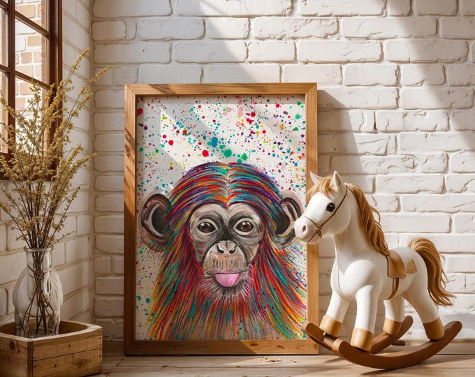 Rainbow Chimp Art Print ‘Oakley’