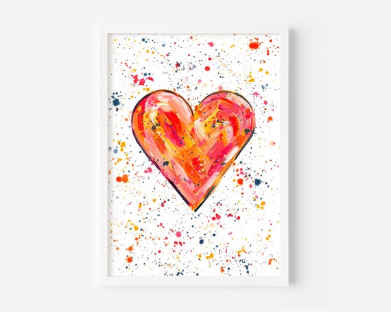 Orange Heart Painting, Original Art, Abstract Heart Art, Colourful Home Decor, Wall Art, Bedroom Decor, Acrylic Painting, Love Heart Art,