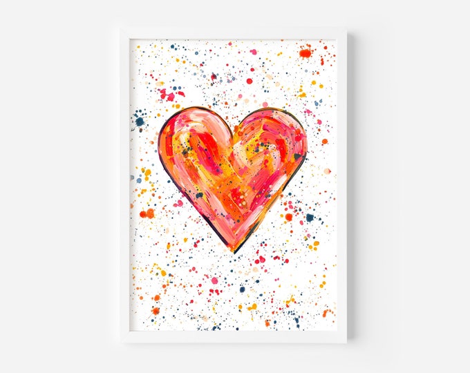 Orange Heart Painting, Original Art, Abstract Heart Art, Colourful Home Decor, Wall Art, Bedroom Decor, Acrylic Painting, Love Heart Art,