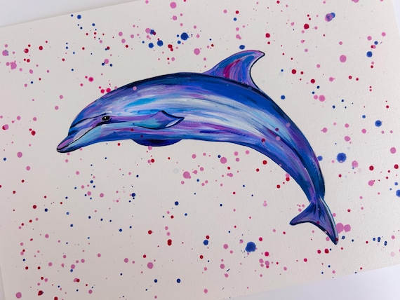 Original Dolphin Painting, Hand Painted Art, Colourful Sea Life Decor