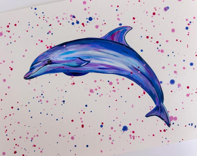 Original Dolphin Painting, Hand Painted Art, Colourful Sea Life Decor