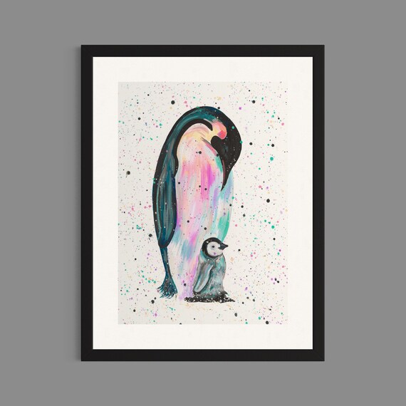 Mum & Baby Penguin Art Print ‘Jess and Harper’