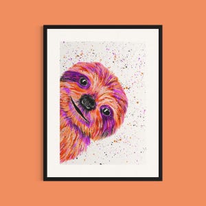 Lámina de perezoso feliz 'Coco', decoración de habitación infantil, arte colorido de vida salvaje, arte de pared vibrante, impresiones para sala de juegos, oso perezoso, carteles para guardería