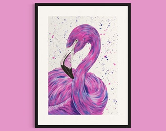 Flamingo Art Print ‘Maia’, Flamingo Painting, Colourful Bird, Animal Wall Art, Summer Decor, Flamingo Gifts, Sassy, Bold, Bright Decor