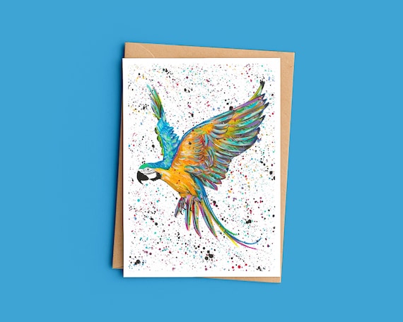 Macaw Parrot Blank Greeting Card ‘Macey’
