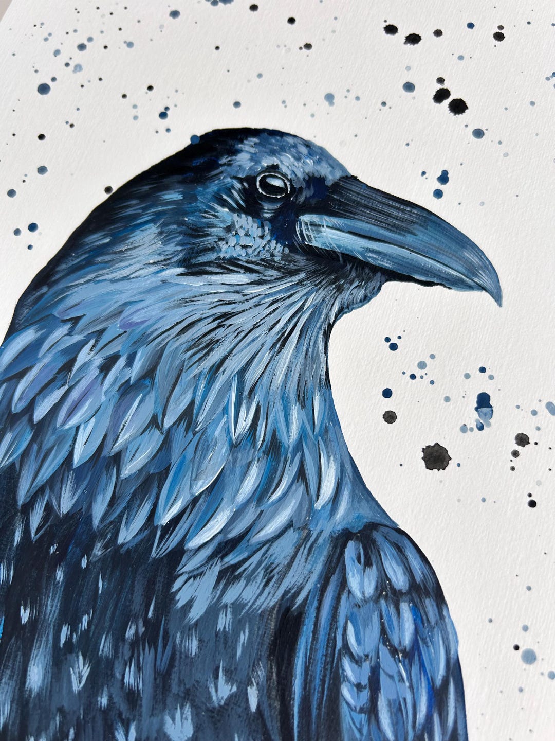 Original Raven Bird Painting, A4 Acrylic Art, Signed by Artist Emma LC ...