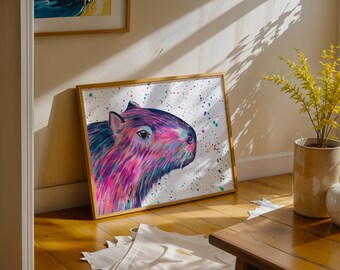 Capybara Art Print: Colourful Animal Painting, vibrant Animal Wall Decor