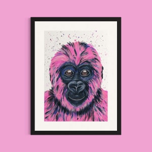 Pink Gorilla Art Print ‘Georgie’, Mountain Gorilla Painting, Colourful Ape Art, Monkey Gifts, Gorilla Poster, Jungle Decor, Kids Prints