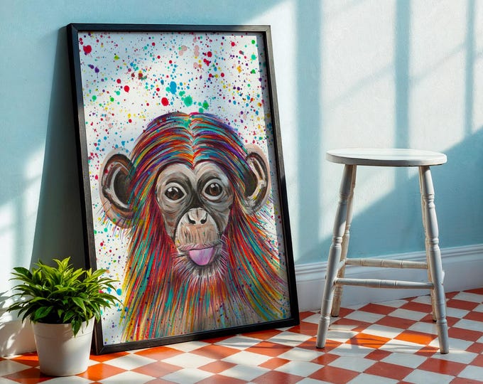 Rainbow Chimp Art Print ‘Oakley’