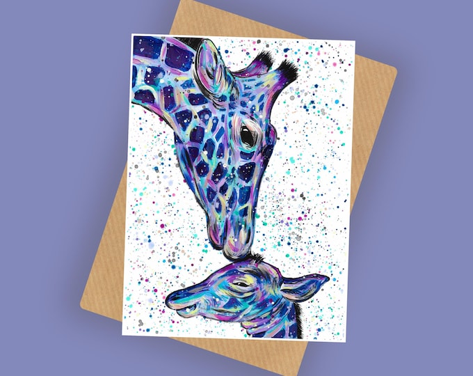 Mum and Baby Giraffe Blank Greeting Card ‘Milly & Max’