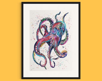 Octopus Art Print ‘Ollie’, Ocean Art, Under the Sea Prints, Nursery Decor, Sea Life Wall Art, Animal Painting, Coastal Art, Nautical Picture