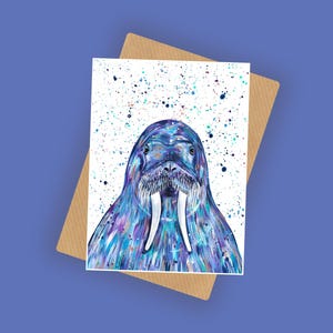 Walrus Birthday Card ‘Tim’, A6 10x15cm Blank Card featuring Artwork by Emma LC, Sea Life Card, Greetings Card, Wildlife Card, Walrus Gift