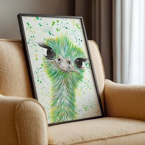 Ostrich Art Print 'Frank': Quirky Colourful Animal Painting