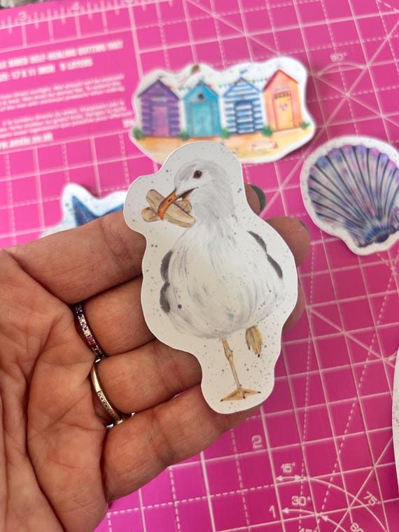 Greedy Seagull Vinyl Sticker: Bird Art Decal for Laptop, Journal