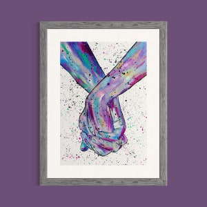 Hand Holding Art Print, Wedding Print, Bedroom Decor, Gift for Partner, Colourful Wall Art, Girlfriends Print, Anniversary Gift