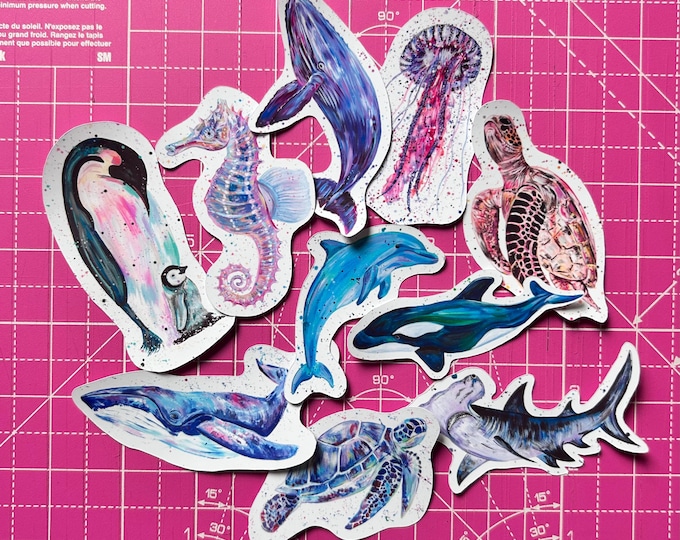 Sea Life Sticker Pack, 10 Designs, Animal Stickers, Marine Life, Decal Pack, Wildlife Artist, Under the Sea, Scrapbooking, Journalling