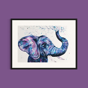 Baby Elephant Art Print: Colorful Wildlife Painting, Nursery Decor
