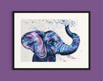 Baby Elephant Art Print ‘Emilie’, Elephant Painting, Colourful Animal Art, Safari Art, Nursery Decor, Jungle Wall Art, Baby Animal Print