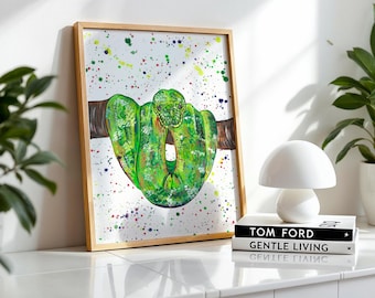 Snake Art Print: 'Basil' Green Reptile Painting