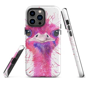 Pink Ostrich Emu Embossed Texture Genuine Leather Phone Case