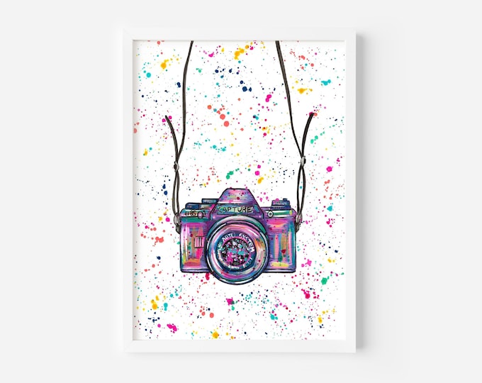 Retro Camera Painting, Photographer Paintings, Original Artwork, Eccentric Decor, Funky Decor, Photography Gift Ideas, Colourful Decor,