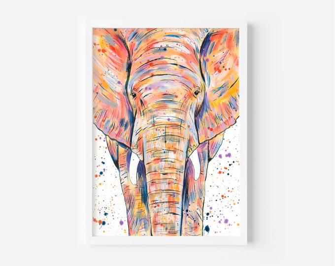Original Elephant Painting, ‘Edith’, by Emma LC, Original Art, Colourful Animal Art, Elephant Painting, Nursery Decor, Wildlife Art