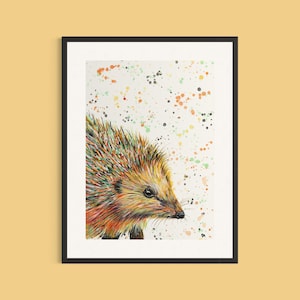 Hedgehog Art Print ‘Spike’, Colourful Wildlife Painting, Animal Pictures, Woodland Prints, Living Room, Autumnal Wall Art, British Wildlife
